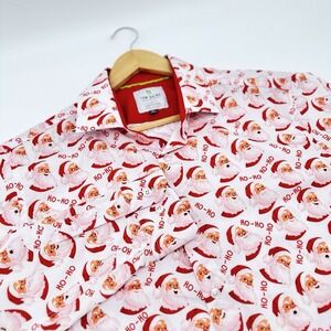 Tom Baine‎ Santa Christmas Button Down Dress Shirt Mens XL Slim Fit